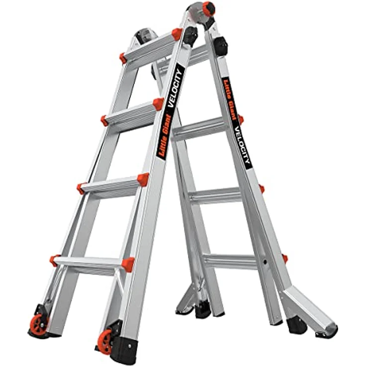 Little Giant Geschwindigkeit M 17 Aluminium Leiter, multifunktional mit Rock Lock Einstellern und Tip & Glide Rädern, silber – Bild 1