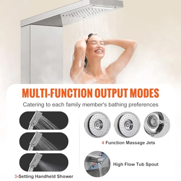 VEVOR Duschpaneelsystem 6-in-1, LED-Display, Regenfall, Wasserfall, 4 Körpermassagedüsen, Wandmontiertes Duschset mit 59-Zoll-Schlauch – Bild 3