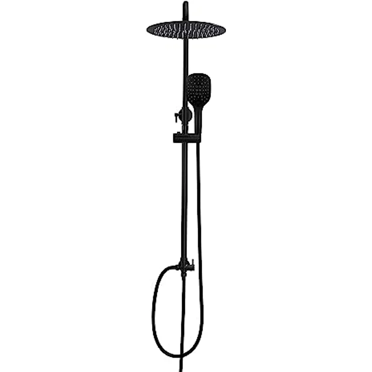 Görbach Regendusche Duschsystem 20 cm, schwarze Kopfbrause mit 3 Strahlarten und höhenverstellbarer Duschstange – Bild 1