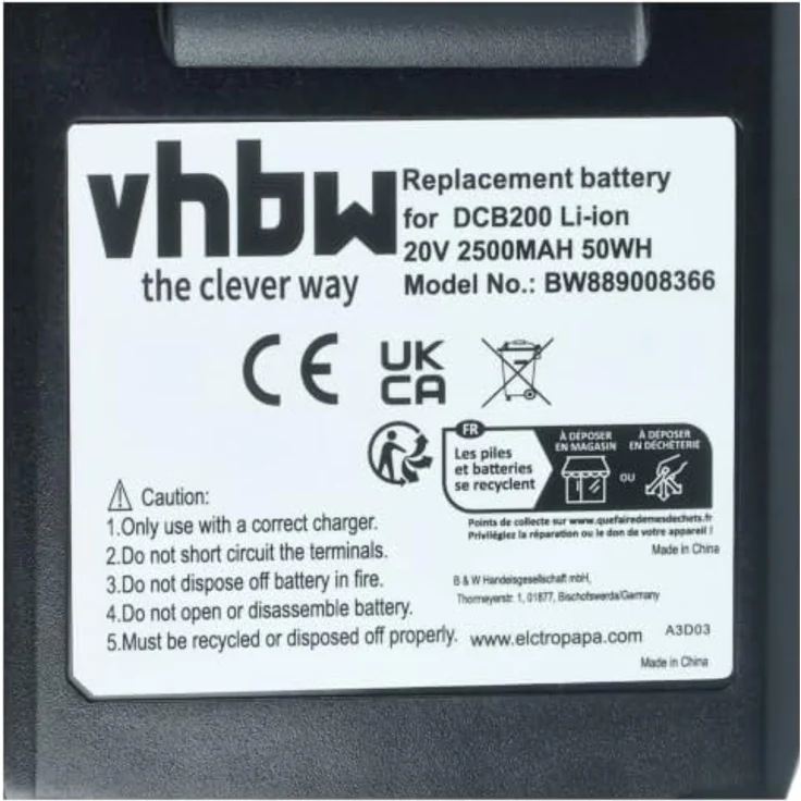 vhbw Akku Ersatz für Dewalt DCB115, DCB118, DCB102, DCB105, DCB121, DCB120, 2500 mAh, 20 Volt, Hochleistungsakku für Powertools – Bild 5