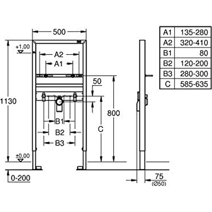 GROHE Rapid SL - Installationssystem für Waschtisch (komplett vormontiert, für Einlochbatterie, 113 cm), 38554001 – Bild 3