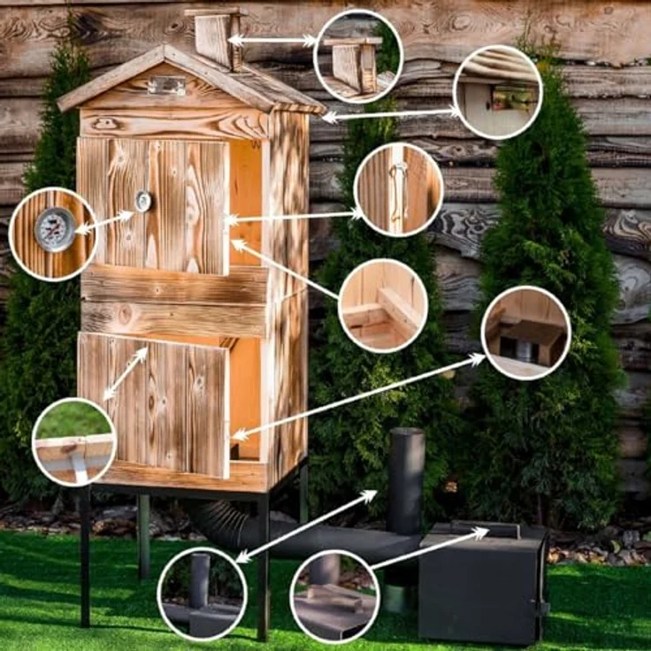 QLS Handels Räucherkammer Holz Räucherofen Zwei Kammer Garten, 50 x 50 x 120cm, skandinavische Fichte, wetterfest, für 15-20 kg Produkte – Bild 2