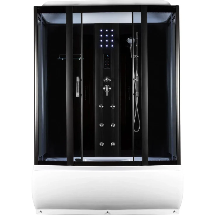 Kerra Hydromassagekabine Mocca 151x91 cm mit Duschwanne, integrierte Regendusche, 3 Hydromassagedüsen, schwarzes Aluminium, LED-Beleuchtung