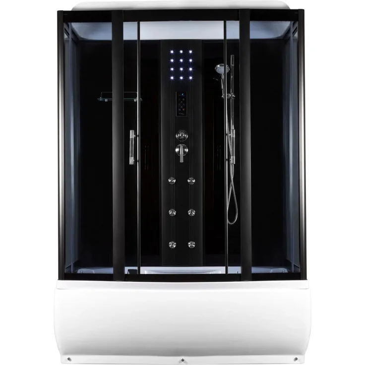 Kerra Hydromassagekabine Mocca 151x91 cm mit Duschwanne, integrierte Regendusche, 3 Hydromassagedüsen, schwarzes Aluminium, LED-Beleuchtung