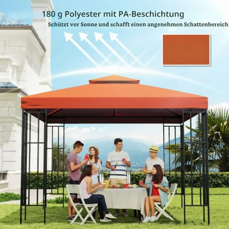 Outsunny Pavillon-Ersatzdach Ersatzdach für Metall-Pavillon, hochwertiges Terrakotta Polyester, 3 x 3 m – Bild 6