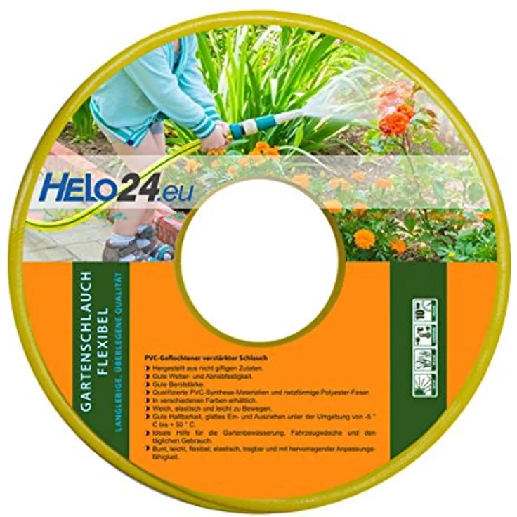 HELO Gartenschlauch 20 m (3/4" Zoll) gelb, verstärkter 3-Schichten Wasserschlauch aus flexiblem PVC, 10 Bar Berstdruck, elastisch und leicht zu bewegen