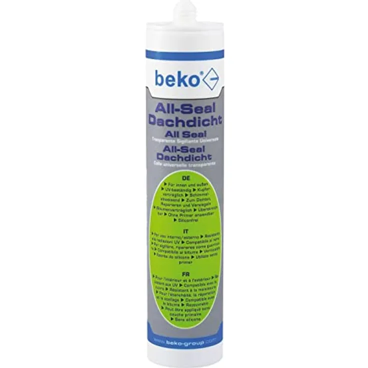 beko All-Seal Dachdicht 300 ml, elastischer Fugendichtstoff, transparent, schimmelabweisend, UV-stabil, innen und außen anwendbar