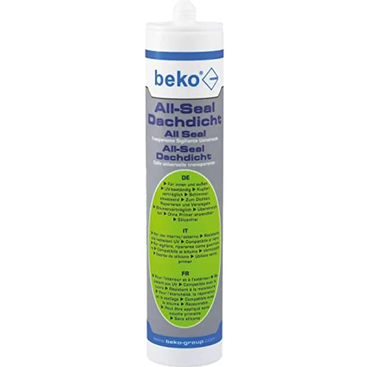 beko All-Seal Dachdicht 300 ml, elastischer Fugendichtstoff, transparent, schimmelabweisend, UV-stabil, innen und außen anwendbar – Bild 1