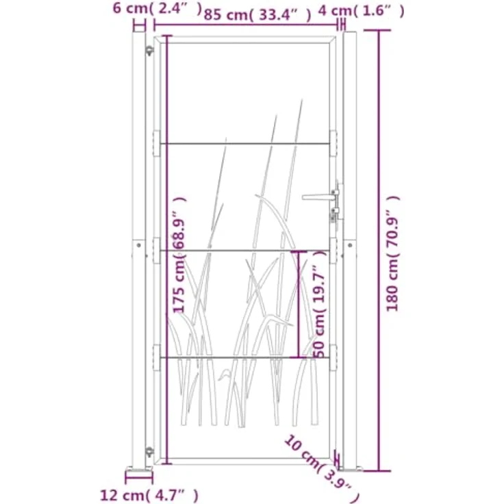 vidaXL Gartentor Anthrazit 105x180 cm Stahl Gras-Design Abschließbar 3 Schlüssel – Bild 3