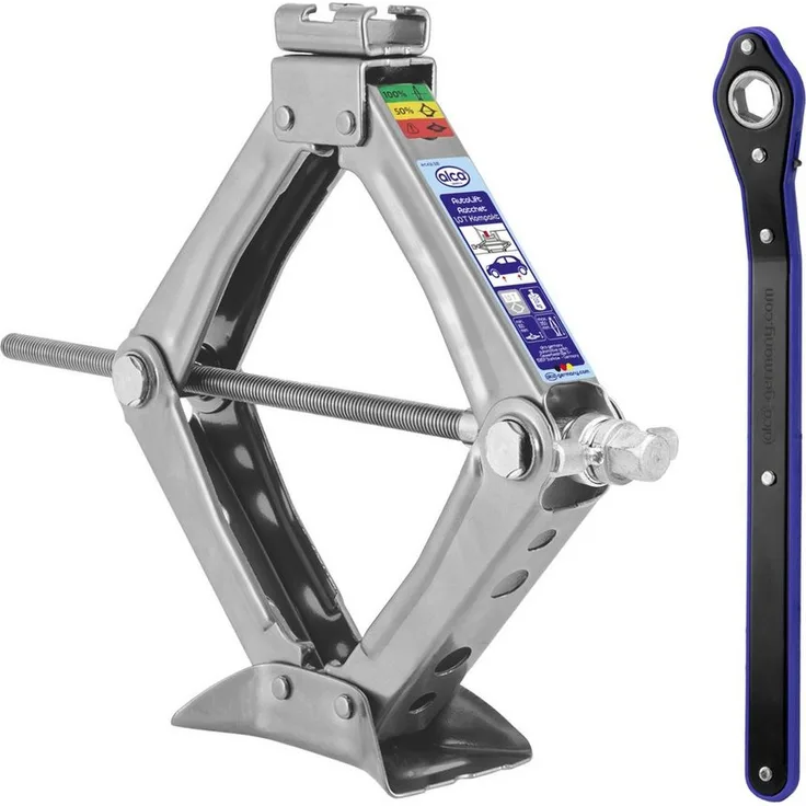 alca Wagenheber Scherenwagenheber mit Ratsche 1t Universal Hubhöhe 100 - 350mm, leicht und robust, drehbarer Sattel, 2 kg, schwarz