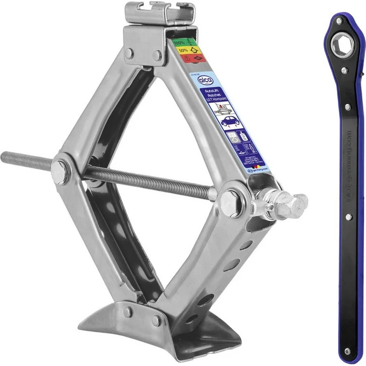 alca Wagenheber Scherenwagenheber mit Ratsche 1t Universal Hubhöhe 100 - 350mm, leicht und robust, drehbarer Sattel, 2 kg, schwarz – Bild 1