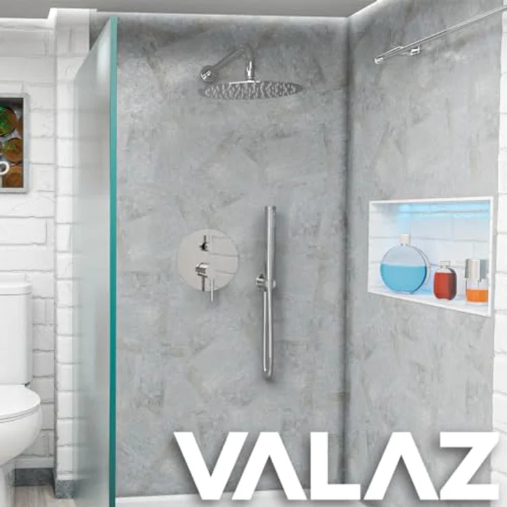 VALAZ Unterputz Duscharmatur Verchromt | Duschsystem mit Regendusche Regeneffekt | 2-Wege-Einhebeldusche, Edelstahl, Kopfbrause 25cm | Schnelle Wandmontage, Elegant, Jucar-serie – Bild 3