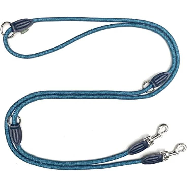 Leisegrün Verstellbare Hundeleine 3m - Robuste Nylon Doppelleine für mittelgroße bis große Hunde, 200kg Zugkraft, 2 Karabiner - Petrol – Bild 1