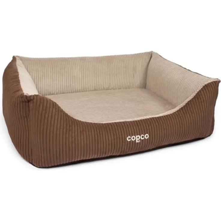 CopcoPet Orthopädisches Hundebett Kyra in Cord Stoff S 70x55cm Braun/Beige - Viskose Hundekissen mit waschbarem Bezug & erhöhten Rändern – Bild 1
