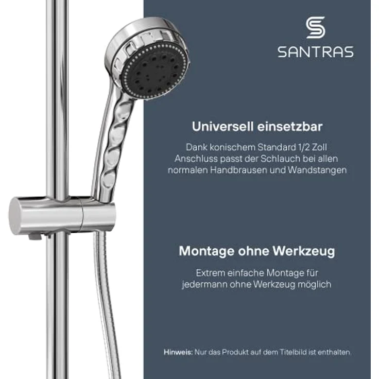 SANTRAS® Duschschlauch PREMIUM Chrom 0,50 m MADE IN GERMANY mit Wassersparer – Besonders flexibel und verdrehsicher mit DURCHFLUSSBEGRENZER – Brauseschlauch in Edelstahloptik aus Easy Clean Material – Bild 3