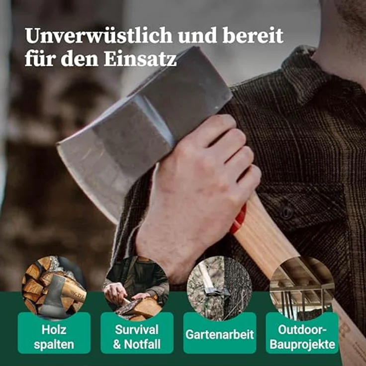 Adler Super Spalter Axt: Robuste Holzaxt mit C60-Stahlkopf & 80 cm Hickory-Stiel, Maximale Spaltwirkung, Grün/schwarz, 2,8 kg – Bild 5