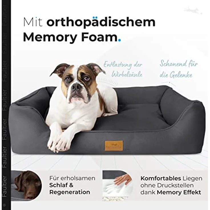 FREUDENTIER Hundebett orthopädisch Kunstleder, ergonomisches Hundesofa mit herausnehmbarem Liegekissen, waschbar, Oeko® TEX zertifiziert, für kleine, mittelgroße & große Hunde (M) – Bild 2
