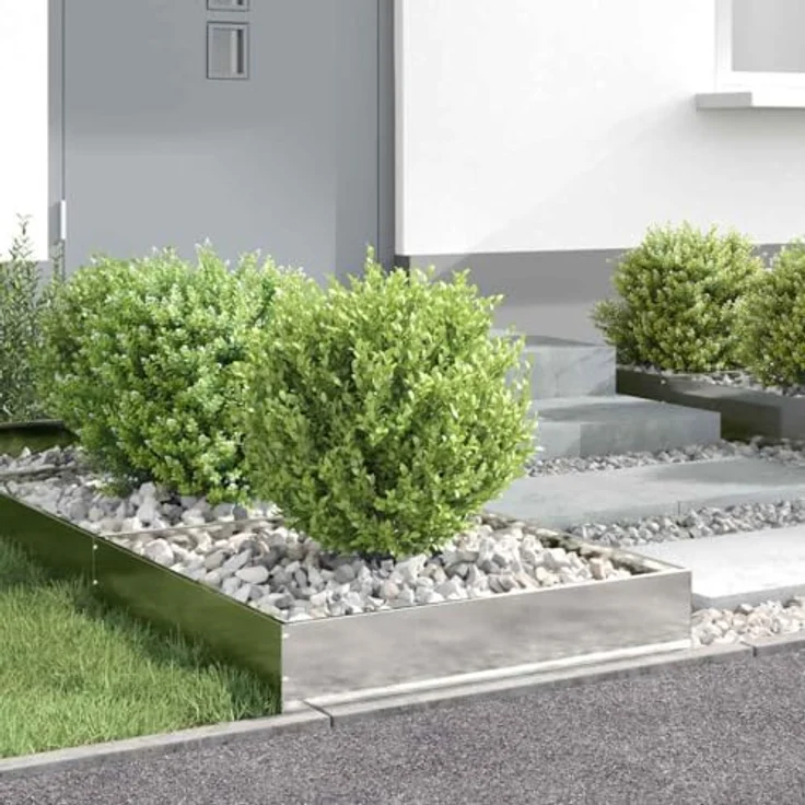 vidaXL Beetumrandung Raseneinfassung aus Edelstahl, quadratisch 60 x 60 x 13 cm in Silber, wetterfest und pflegeleicht – Bild 4