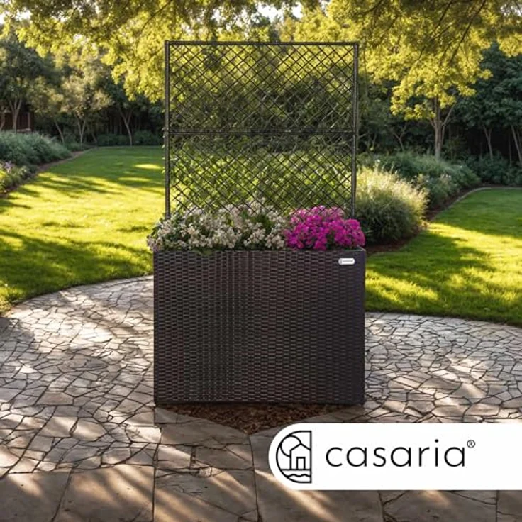 Casaria Spalier, Blumenkasten Rankgitter 3 Innentöpfe Polyrattangeflecht Rankhilfe, wetterfest, UV-Lichtbeständig, schwarz/creme – Bild 6