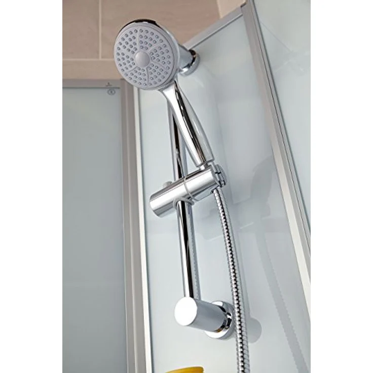 Schulte Fertigdusche Komplettdusche 120 x 80 cm Duschtempel Ibiza, 5 mm Sicherheits-Glas, Profile alu natur, Rückwände light-grün, Duschwanne weiß – Bild 4