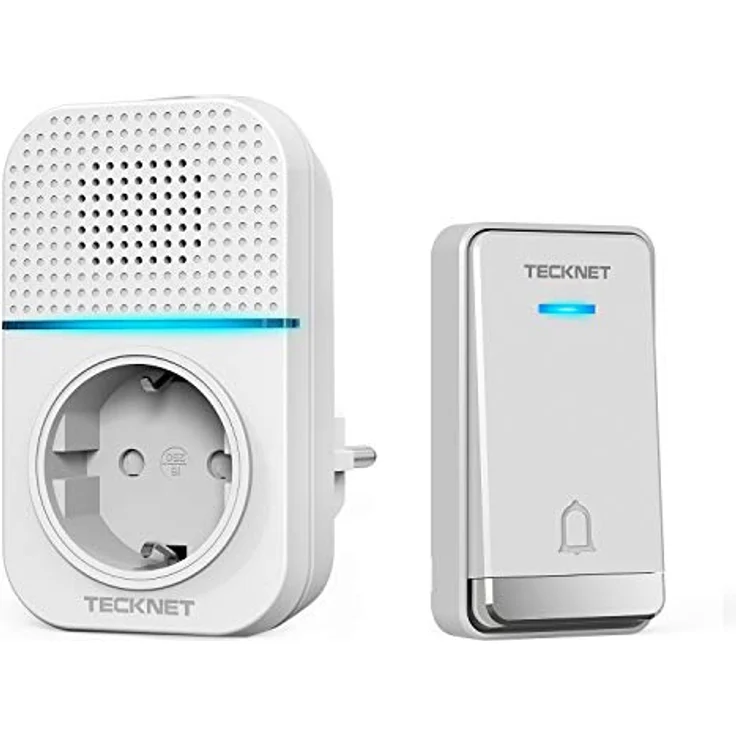TECKNET Kabellose Türklingel, Batterielose Steckdosen-Funkklingel mit IP44 Wasserschutz, 32 Klingeltönen, 5 Lautstärkestufen, 400m Reichweite und LED Anzeige – Bild 1