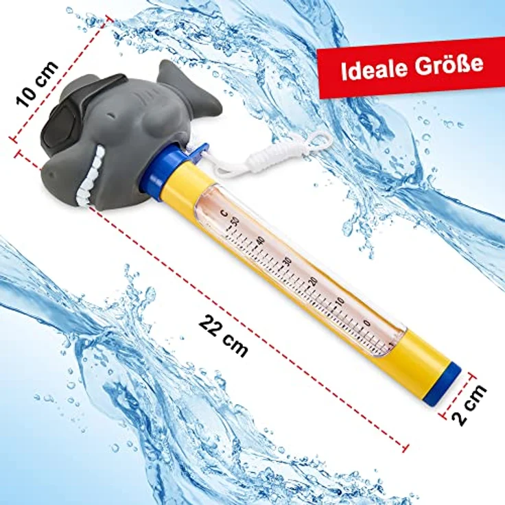 HECHT Poolthermometer mit Hai Motiv, schwimmendes Thermometer für Pool, Whirlpool und Teich, bruchfest, mit Befestigungsband, Celsius & Fahrenheit Skala – Bild 4
