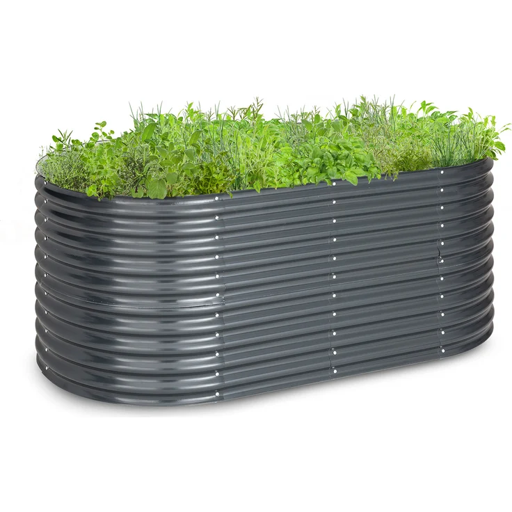 High Grow Hochbeet 200 x 80 x 100 cm Stahl-Wellblech einfacher Aufbau Dunkelgrau – Bild 1