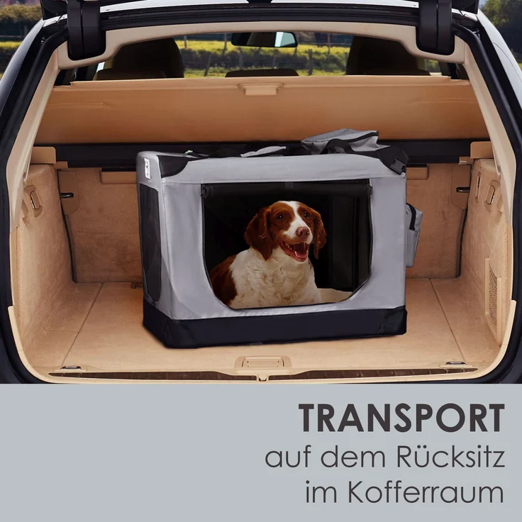 Juskys Hundetransportbox Lassie L (grau) faltbar - 50 x 70 x 52 cm - Reisebox mit Decke, Tasche & Griffen – Stoff Transportbox für Hunde – Bild 7