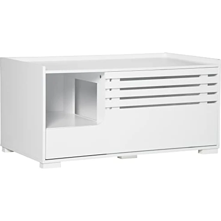 PawHut Katzenschrank für Katzentoilette Katzenklo Katzenhaus mit Magnettür Katzenkommode Katzenhöhle Beistelltisch Aufbewahrungsschrank erhöhtes Design Weiß 90 x 48 x 42,5 cm – Bild 1