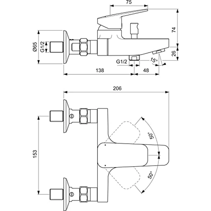 Ideal Standard Ceraplan, Badearmatur Aufputz in Chrom, Einhebelmischventil mit keramischer Kartusche und Easyfix-Befestigung, Schweizer Ausführung – Bild 6