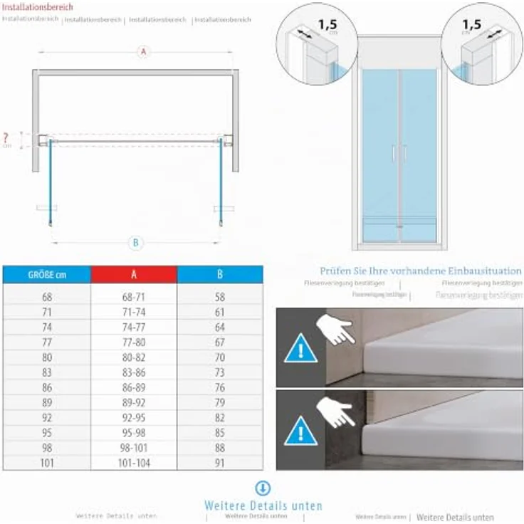 i-flair Duschtür 83-86 cm, 195 cm hoch, aus 6 mm Sicherheitsglas, mit Edelstahlgriffen, ideal für Nischen-Duschen – Bild 3