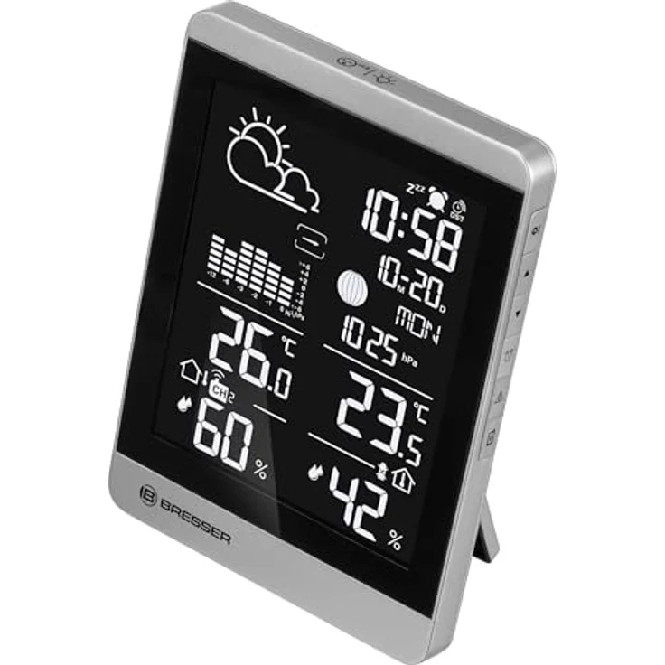 Bresser Funk-Wetterstation ClimateTemp NDV-NEO, Silber-Schwarz, mit Außensensor und Wettervorhersage, Temperatur- und Luftfeuchtigkeitsmessung – Bild 3