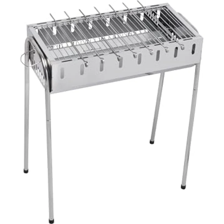 GLÜHZONE SG 300, Schaschlik Grill Edelstahl, mobiler Holzkohlegrill mit 8 Spießen, 56x26 cm Grillfläche, abnehmbare Beine, kompakt für Garten, Balkon & Camping – Bild 2