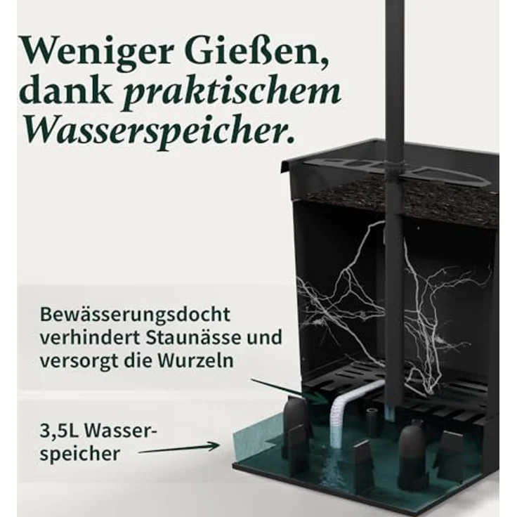 VERDOBA Tomatentopf mit Rankhilfe, 3,5L Wasserspeicher für Selbstbewässerung, schwarzer Tomatenturm aus recyceltem Material, ideal für Tomatenanzucht – Bild 4