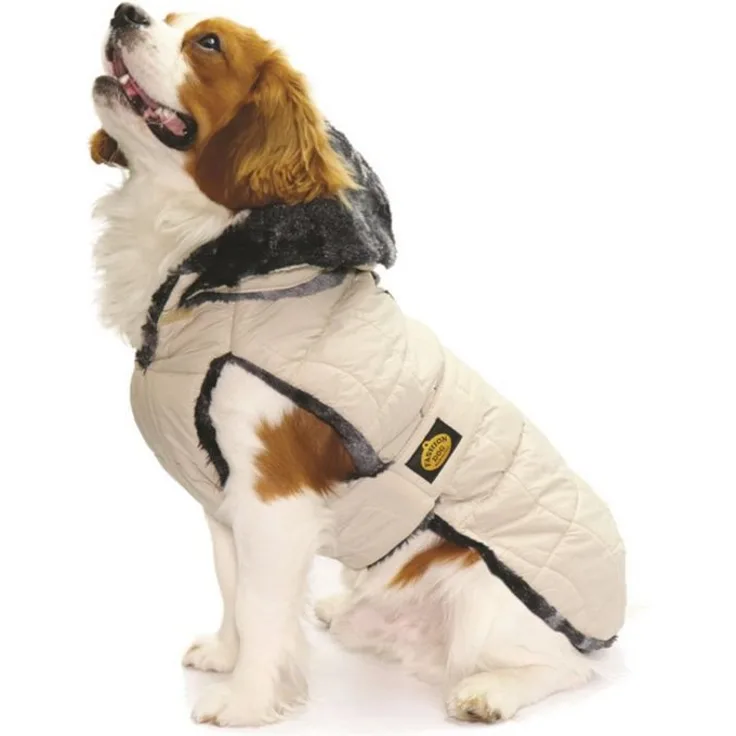 Fashion Dog Hundemantel Steppmantel, beige, 27 cm, kältebeständig und wasserabweisend mit abnehmbarer Kapuze
