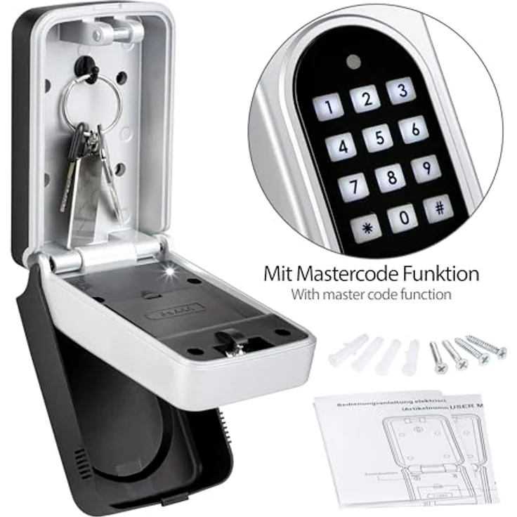 ONVAYA® Elektronischer Schlüsselkasten | Schlüsseltresor mit individuell einstellbarem Zahlencode | Einfache Wandmontage | Wetterfestes Metallgehäuse für innen & außen | Mastercode – Bild 3