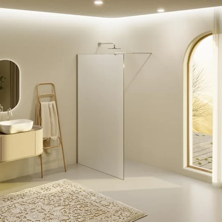 i-flair Duschabtrennung Walk In FIONA 170x200 cm, 10mm STARKes satiniertes Nano ESG Sicherheitsglas, Edelstahl Wandprofil, verstellbar, barrierefrei – Bild 2