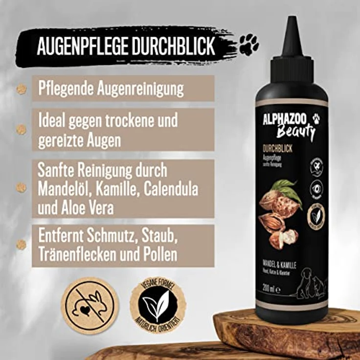 alphazoo Augenpflege für Hunde, Katzen & Pferde 100 ml I Natürliche Augentropfen zur Tränenfleckenentfernung I Schonende Reinigung des Augenumfeldes – Bild 2