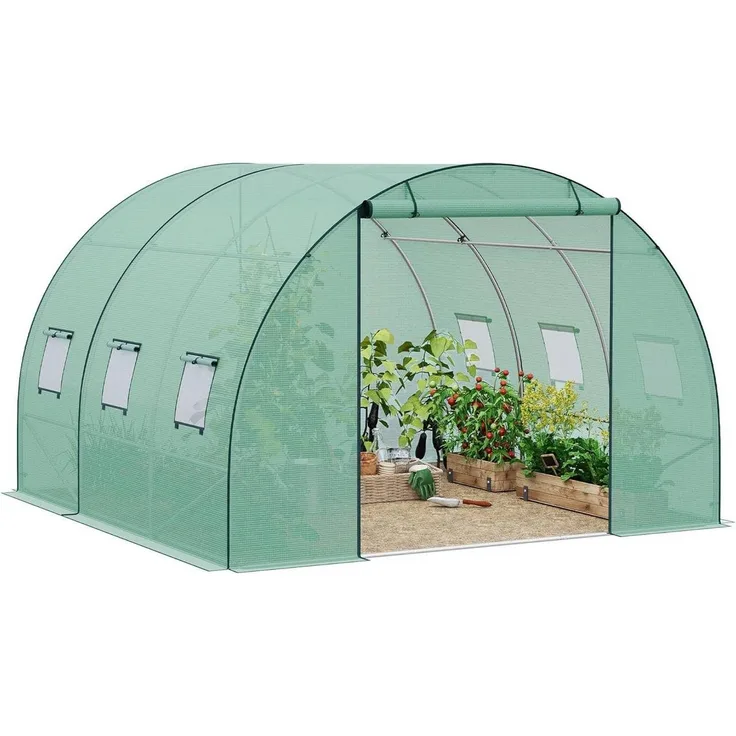 Woltu Tomatengewächshaus, BxTxH: 300 x 300 x 200,00 cm, Winterfest, mit Tür und 6 Fenstern, Weiß und Grün