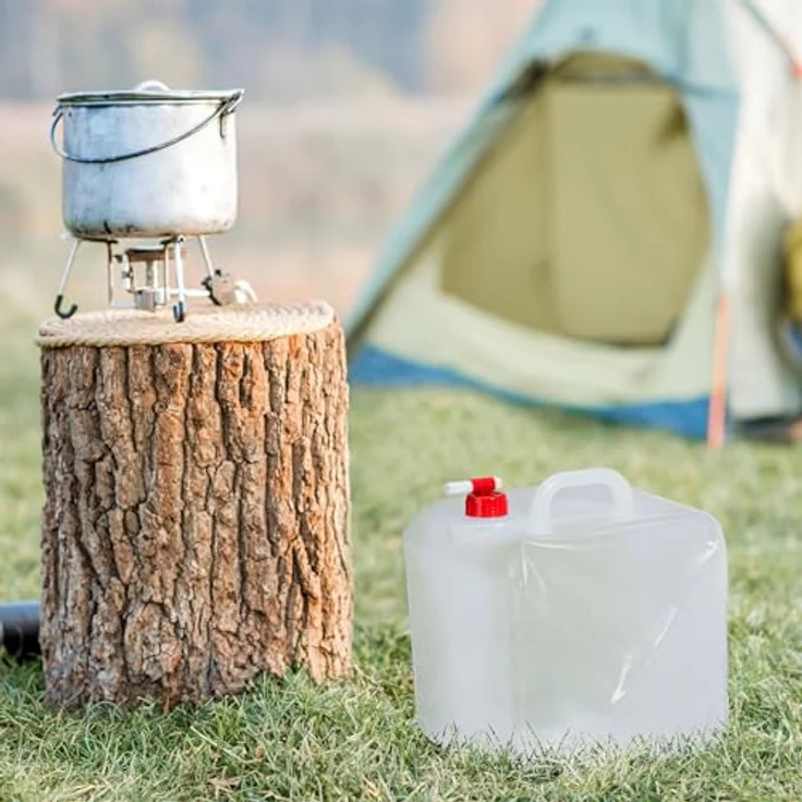 Relaxdays - Faltkanister 4er Set, 20 l, Hahn, Schraubdeckel, Tragegriff, Wasserkanister Camping, BPA-frei, transparent-rot – Bild 3