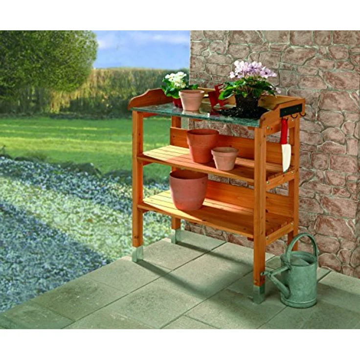 metra-direkt Pflanztisch mit Zinkplatte - Robuster Gartenarbeitstisch aus Kiefernholz, mit Hakenleisten, 76 x 89 x 37 cm, Holz – Bild 3
