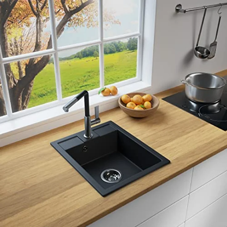 Lindbergh Spülen Rein Schwarz LINDBERGH Antibakterielle Granit Spüle "MON44" mit Siphon und IMPRÄGNIERUNG - MADE IN GERMANY – Bild 2