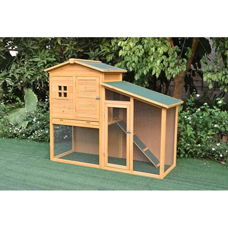 Mucola Hasenstall 140x115x60 cm, Kleintiergehege aus Holz mit 2 Ebenen, inklusive Rampe und Freilaufgehege für Kaninchen – Bild 4