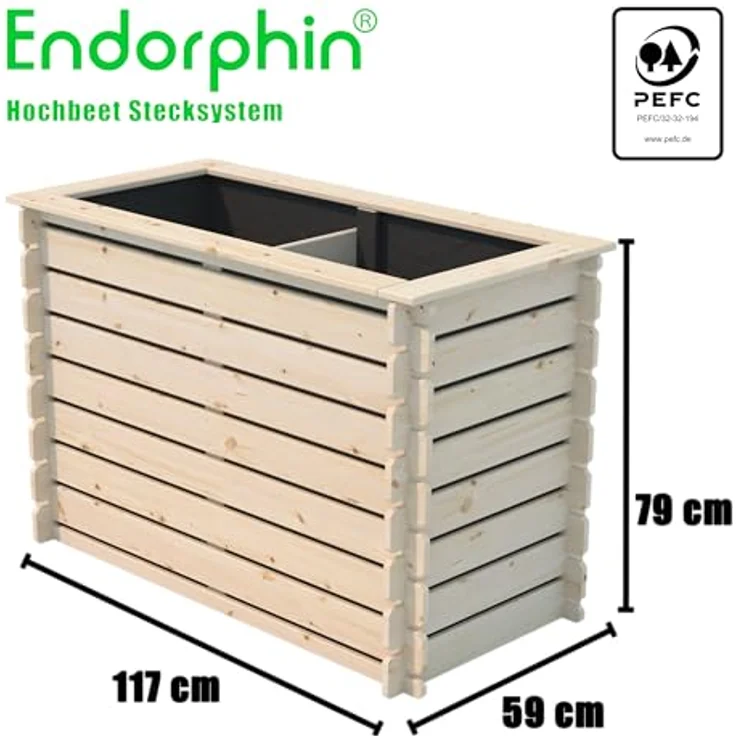 Endorphin Hochbeet Hochbeet Stecksystem, aus 100% PEFC-zertifiziertem Kiefernholz, Naturfarben – Bild 3
