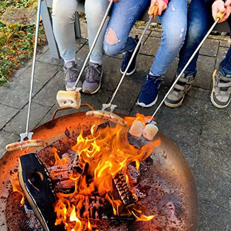 bremermann Teleskop-Grillgabel 2er Set, ausziehbar aus Edelstahl und Bambus, inkl. Tasche für sichere Handhabung am Lagerfeuer – Bild 2