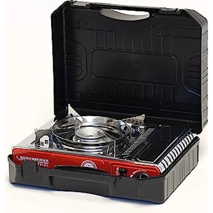 Rothenberger Gas-Camping-Kocher Deluxe, robuster Gaskocher mit Piezozündung, inklusive RoButan Gaskartusche – Bild 4