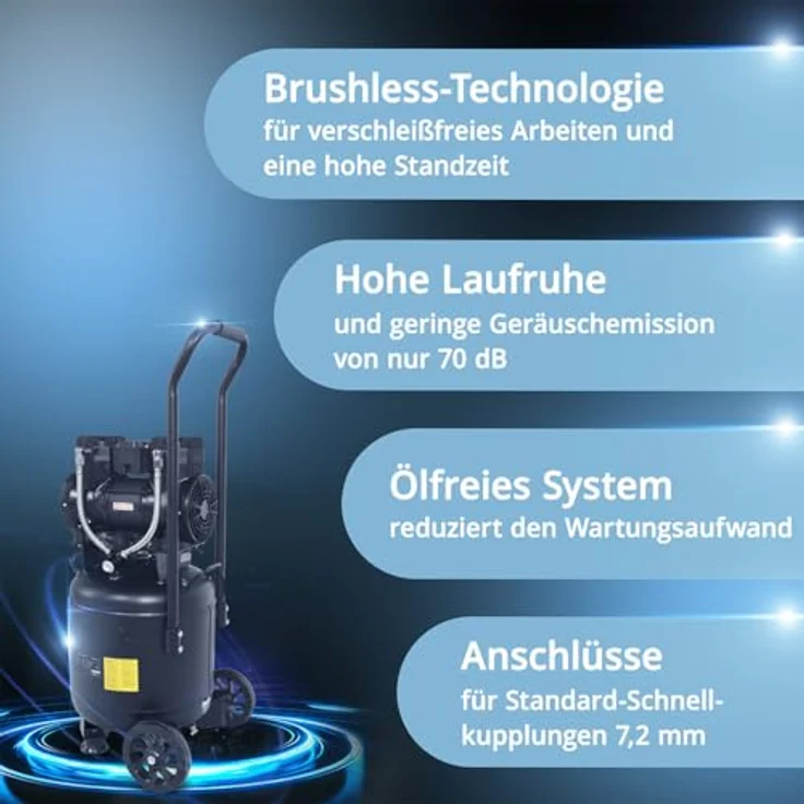 STAHLWERK Kompressor ST-308V Pro, 30 L, 1,97 PS, 8 bar, 250 l/min, ölfrei, leise 70 dB – Bild 3