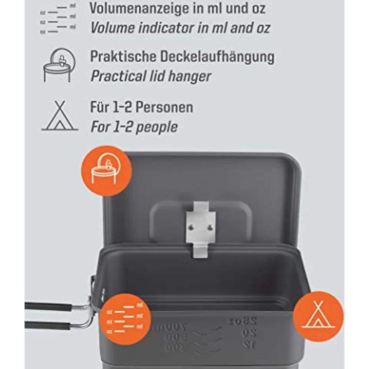 Esbit Campingkocher, Gaskocher aus hart anodisiertem Aluminium, 1100ml Topf, klappbarer Edelstahlgriff, leichtgewicht mit 390g – Bild 3