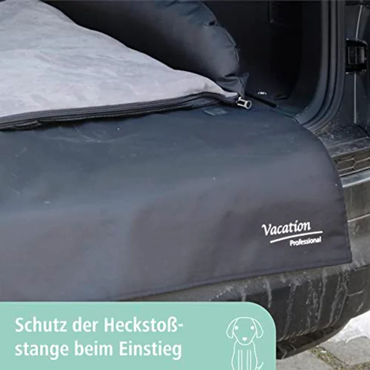 Kerbl Pet Hundebett / Hundekissen für Kofferraum, Gepolsterte Liegefläche waschbar, Schutz vor Schmutz & Kratzern, Mit Stoßstangenschutz Schwarz/Grau, 80L x 60B x 15D cm – Bild 3