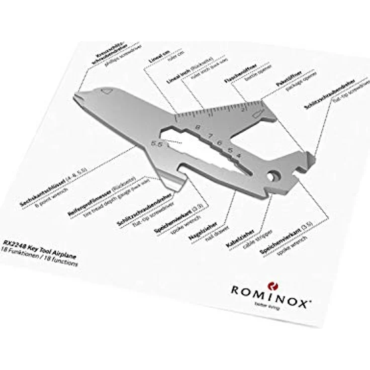 ROMINOX Key Tool Airplane, Edelstahl Multitool mit 18 Funktionen, Schlüsselanhänger für Geburtstags- und Weihnachtsgeschenke – Bild 2